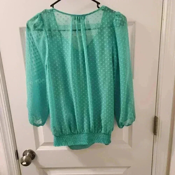 The Limited Size XS Green Sheer Polka Dot Long Sleeve Blouse Buttons #P277 - Picture 3 of 5